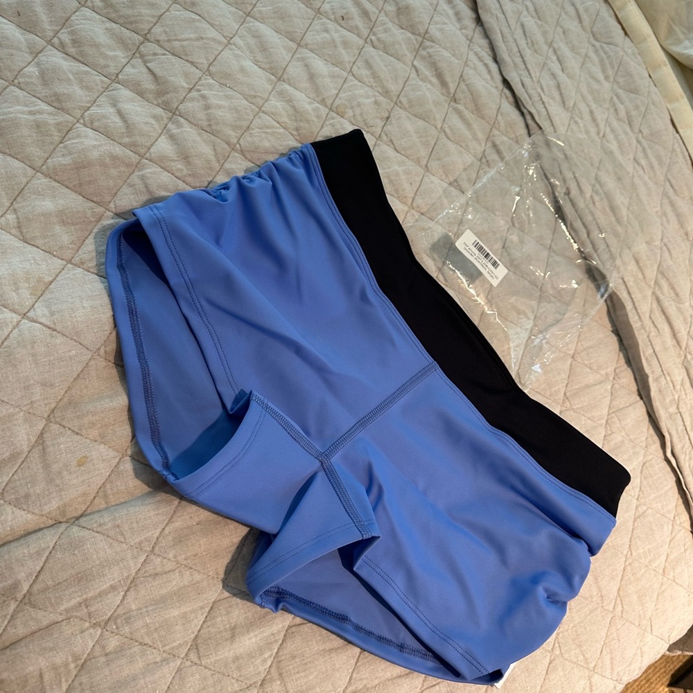 Women's Blue Athletic Shorts with Black Waistband Wickedbod Wicked Weasel